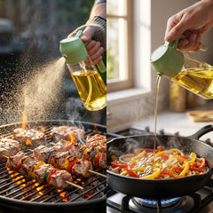 2-in-1 oil sprayer and dispenser Glass oil dispenser bottle Olive oil spray bottle for cooking Kitchen accessories oil dispenser 500ml Cooking oil bottle for grilling & BBQ