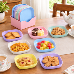 10-Piece Multi-Function Colored Plastic Snack Plate Set