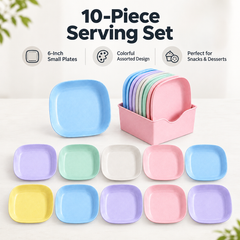 10-Piece Multi-Function Colored Plastic Snack Plate Set