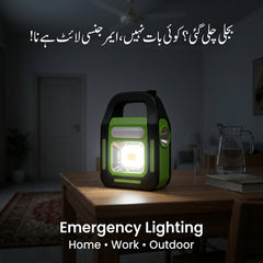 Solar and USB  Rechargeable 3-in-1 Emergency Light - Hurry Bolt Portable LED Work Light, Torch & Power Bank.