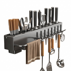 Smart Wall-mounted Storage Kitchen Knives Rack, Kitchenware Organizer with Steel Hooks,