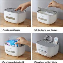 ECOCO multifunctional tissue box with storage drawer Modern home organizer Home and office organizer stylish tissue holder