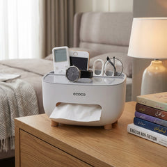ECOCO multifunctional tissue box with storage drawer Modern home organizer Home and office organizer stylish tissue holder
