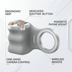 Magnetic phone grip, Wireless camera remote for phone, Bluetooth phone grip for iPhone and Android, Selfie stick alternative,